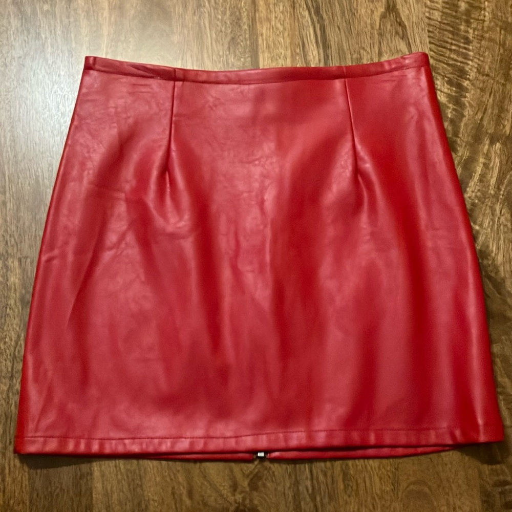 Red Faux Leather Mini Skirt